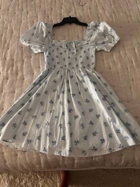 Altar'd State Light Blue Floral Puff Sleeve Mini Dress